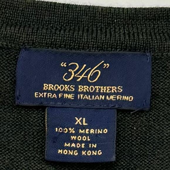 Brooks Brothers 346 Merino Wool V-Neck Pullover Sweater Dark Green Argyle | XL - Picture 8 of 9